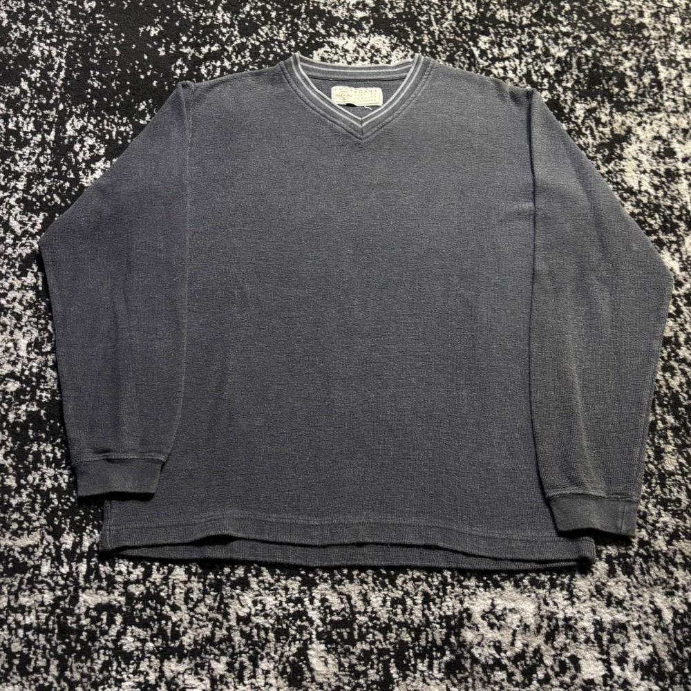 Consensus Mens V-Neck Pullover Sweater Charcoal Gray Textured Knit L/S XL
